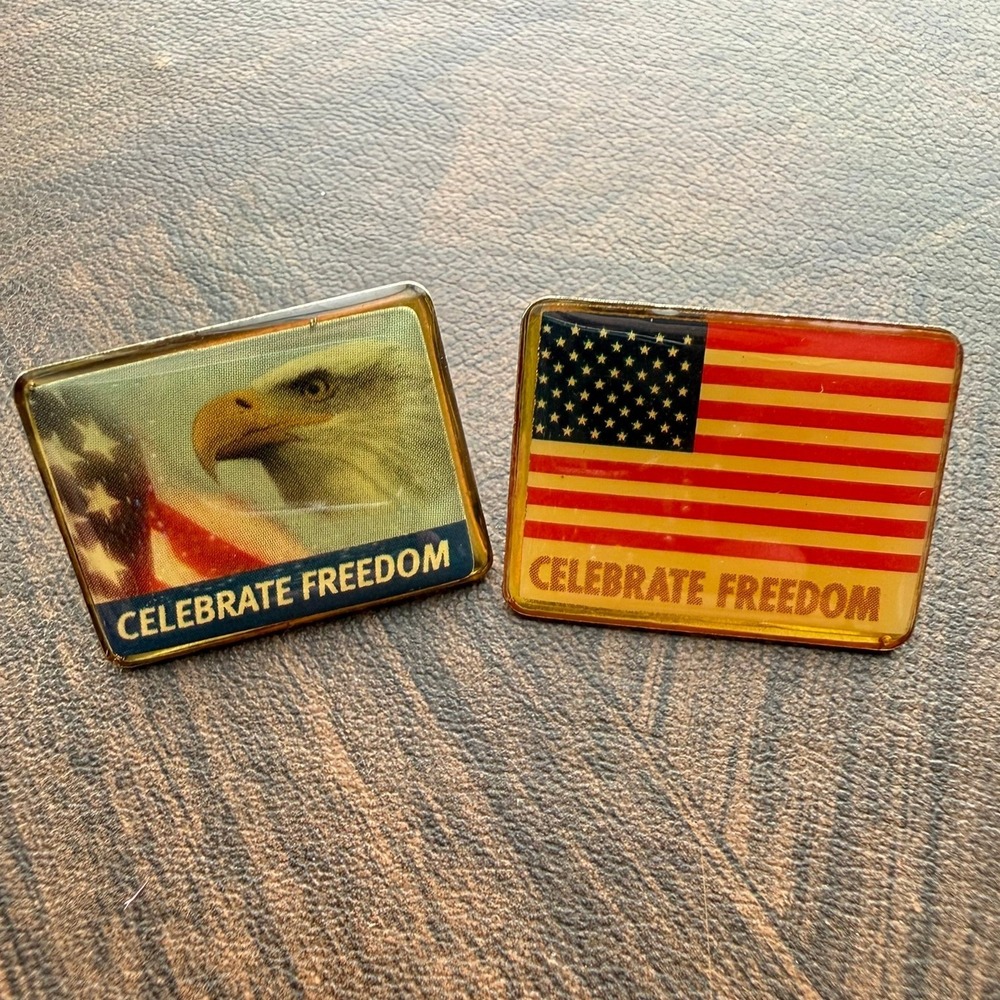 Celebrate Freedom Patriotic Lapel Pin Set American Flag and Bald Eagle 2 Piece